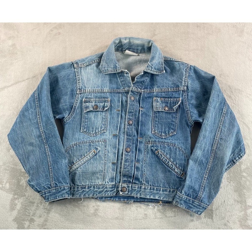 Vintage 60s 50s Type 2 Denim Jacket Pleated 4 Pocket Selvedge Indigo True USA
